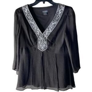 Ann Taylor 100% Silk Women's Brown V Neck Lined Shirt Long Sleeves Top Size 6